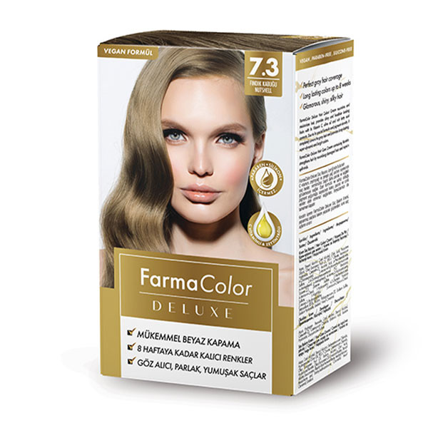 پک رنگ مو های زیبا و خوشرنگ فارماسی شماره رنگ7/3 فندوقی