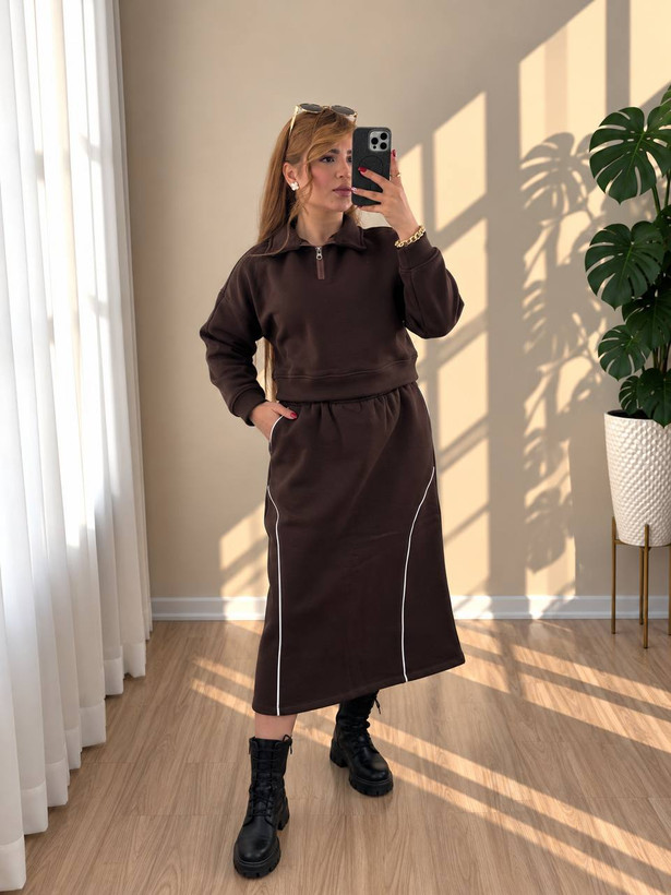ست زنانه دورس نیمزیپ و دامن ( فری سایز تا ۴۸)