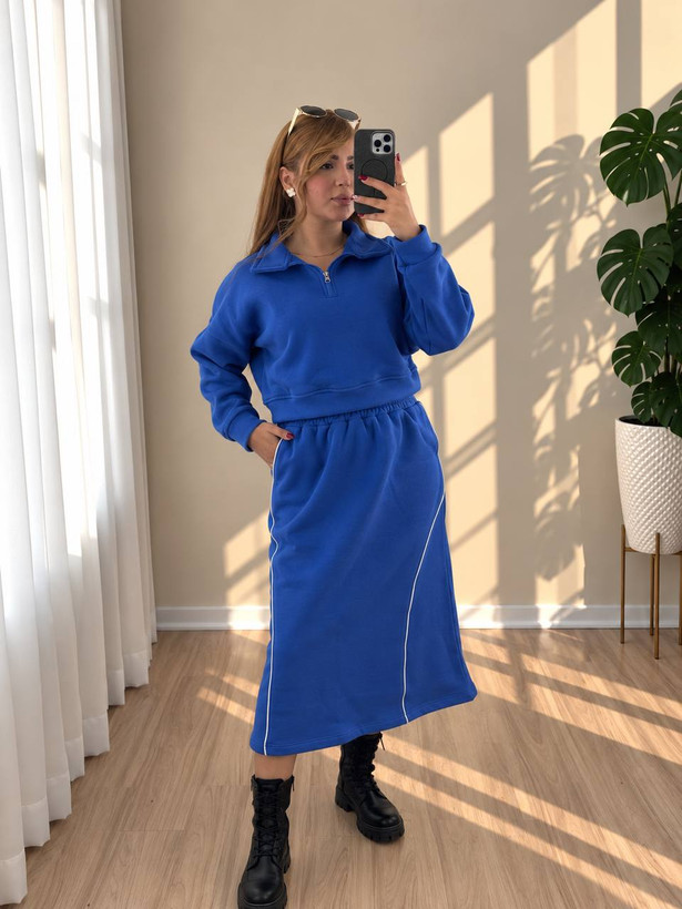 ست زنانه دورس نیمزیپ و دامن ( فری سایز تا ۴۸)